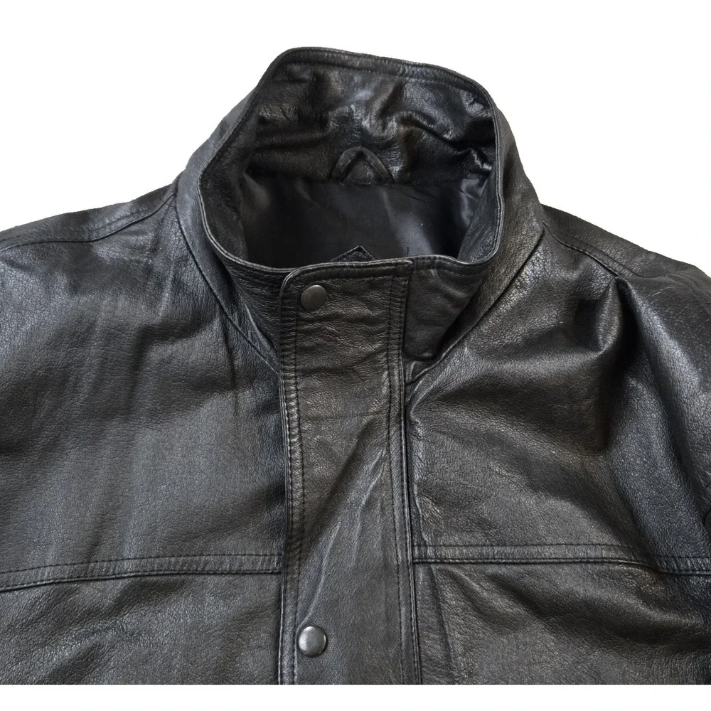 VTG John Ashford Men's Leather Coat Fully Lined High‎ Collar zip Snap Size XL